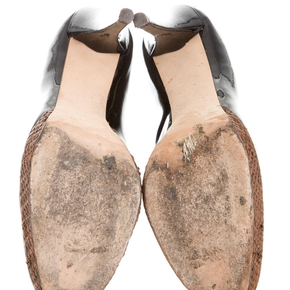 STUART Weitzman Size 9.5 Black Gloss Platform Tweed Stiletto Pumps Heels - Picture 5 of 5